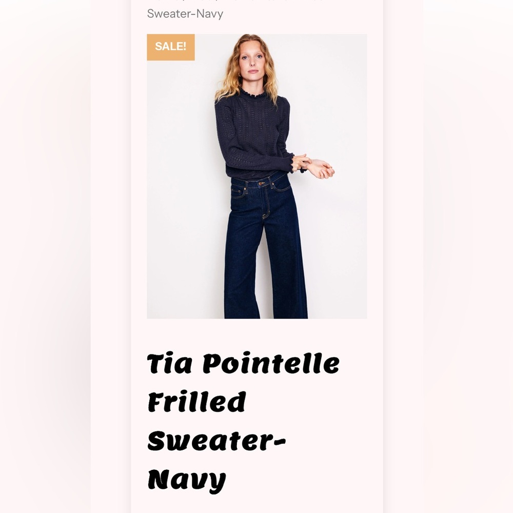 Boden Navy Tia Pointelle Frilled Sweater